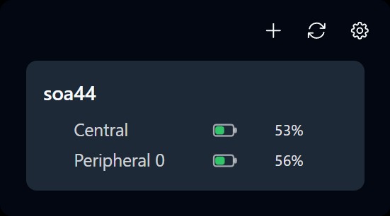 ZMK Battery Centerでバッテリー残量を確認している様子